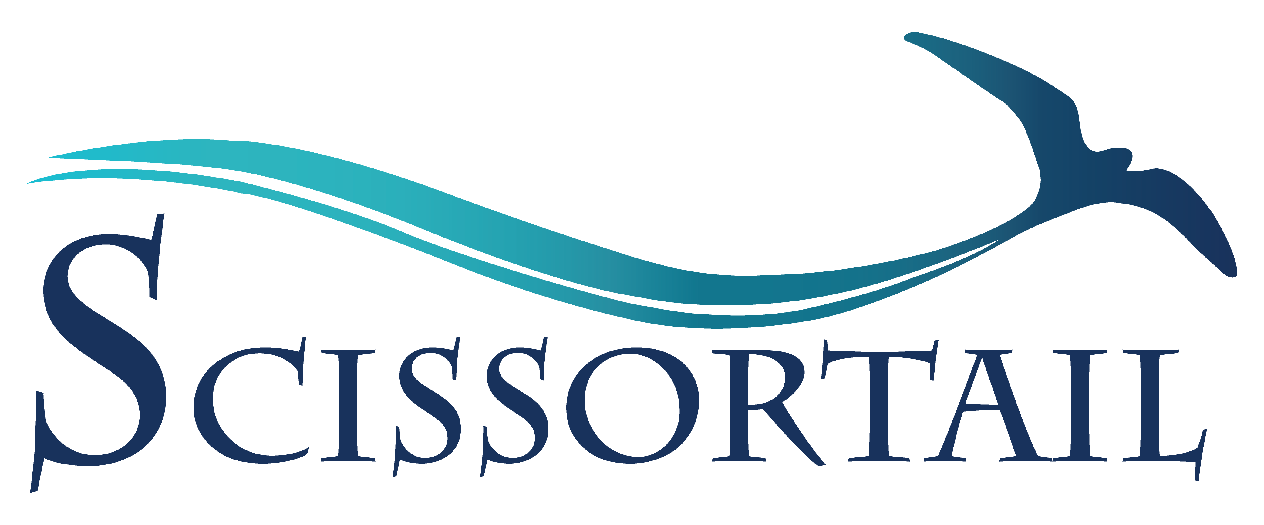 Scissortail logo featuring a stylized bird and flowing blue wave, representing the luxury community in Northwest Arkansas.